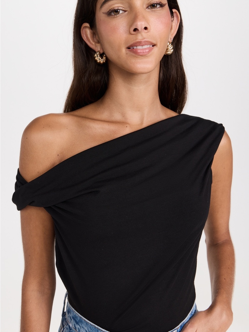 Reformation Cell Knit Top One-Shoulder Black Asymmetrical Top